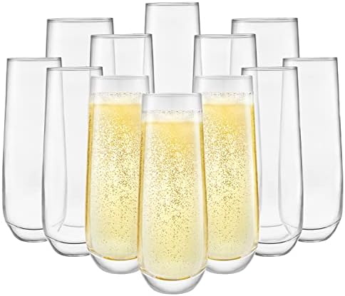 Konyha Lux-10oz Stemless pezsgőspohár - Készlet 12 Pezsgős pohár – Elegáns Whiskys Poharat - Prémium Átlátszó Üveg, Bor, Lövés, a Koktél,