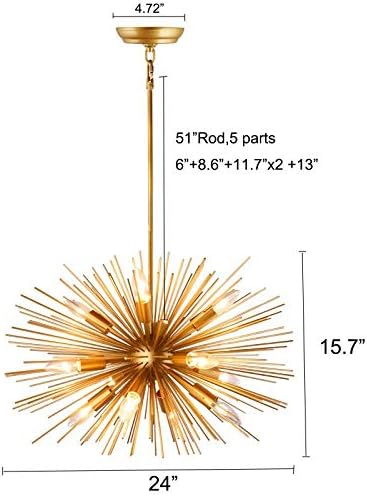 24 Hüvelyk Széles Hüvelyk Astra Szputnyik Műholdat Medál Fény Arany Spike Csillár Starburst Lámpa 12 Led (Rod)