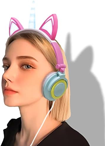 Olyre Egyszarvú Gyerekek Fejhallgató LED-es-fel,3,5 mm-es Jack Összecsukható fejhallgató Gyerekek Vezetékes Fejhallgató, Állítható Fejpánt