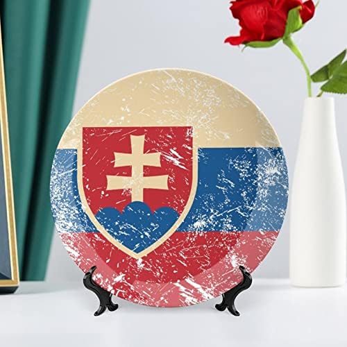 Retro Szlovákia Zászló porcelán Díszítő Tányér Kerek Kerámia lapok Kézműves Display Állvány Home Office Fal Vacsora Dekoráció