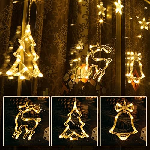 Quntis LED Ramadan LED Függöny Fények, 138 Led Csillagos Jingle Bell Elk Karácsonyi Fa Ablak Fények 8 Mód Csatlakoztassa