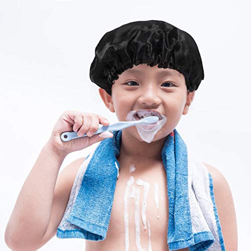SOLUSTRE Gyerekek Szatén Motorháztető Gyerekek Szatén Motorháztető Dupla Réteg zuhanysapka Fürdés Kap Újrafelhasználható