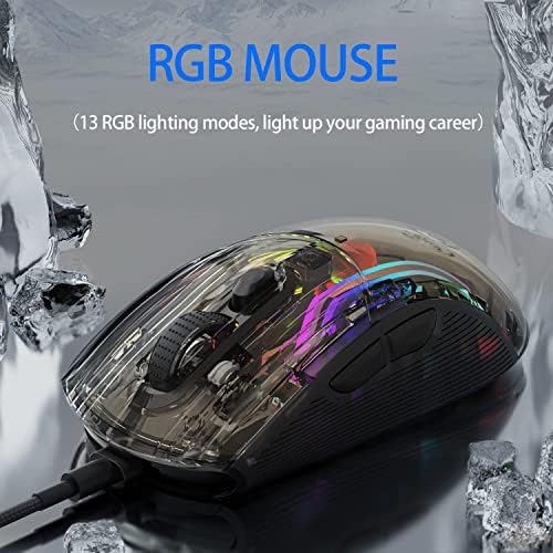 Gaming Egér,Vezetékes Gaming Mouse a 3D-s RGB Világítás,PC Gaming Egér 6-Szint 12,800 DPI Állítható,Számítógép USB Egér, 6 Programozható