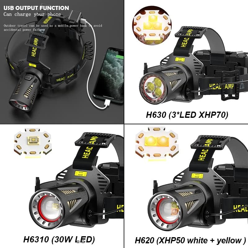 High-end Fényszóró XHP70/XHP50/30W LED Fényszóró-Alumínium Ötvözet úttesten Újratölthető Fáklya Halászati Lámpa Lámpa a Töltés