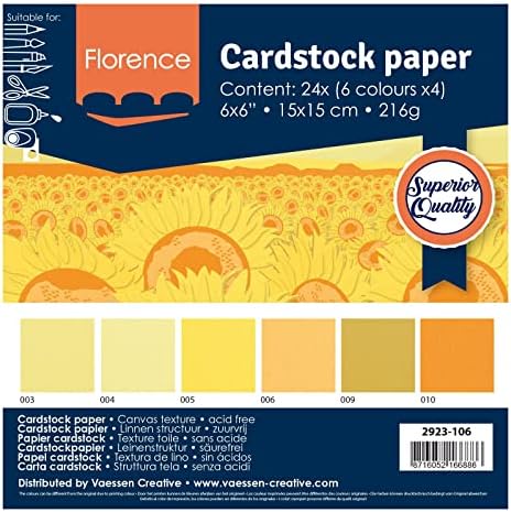 Vaessen Kreatív Firenze Scrapbook Papír, Karton, Papír, Sárga, 6 x 6-os, 24 Lap, 216 g