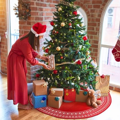 JOJOANS karácsonyfa Szoknya, 48inch Piros Kötött karácsonyfa Szoknyában, karácsonyfa, valamint Hópehely Minta, karácsonyfa