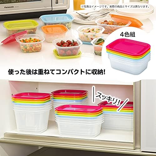 Inomata-K 9806 Mikrohullámú sütő Edény, Easy Pack, Négyzet, 20.3 fl oz (600 ml), Készlet 4, Japánban Készült, Rózsaszín/Narancs/Zöld/Kék