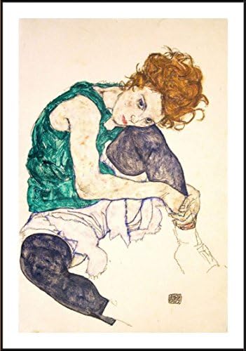 Alonline Art - Ülő Nő Lábai által összeállított Egon Schiele | Fekete Alumínium Keretes Kép, Nyomtatva, Pamut Vászon, Csatolva A