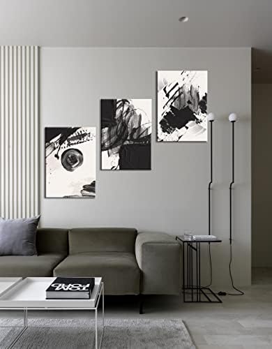 Absztrakt Wall Art Fekete-Fehér Festék, majd Mossa Nyomtat Képeket 3pcs Keretes Vászon Mű Haza Modern Buborékok Festés Dekoráció