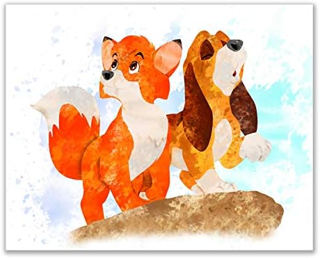 Róka, A Kutya - 3 (8 cm x 10 cm) Poszter Ujjlenyomat - Aranyos Akvarell Képek