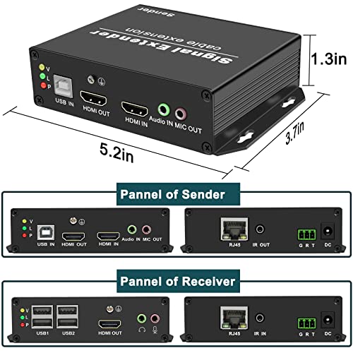 LornCeng 4K HDMI USB KVM Extender HDMI Hurok Felett Egyetlen Cat5e/6/7 akár 120M(394ft), KVM Extender Over IP Támogatja a 4K@30Hz, Veszteségmentes