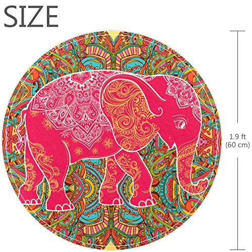 Gyönyörű Elefánt Indián Törzs Virágos Rózsaszín Illusztráció, Csúszásmentes Lábtörlő 23.6 Kerek Szőnyeg, Szőnyegek Szőnyeg Gyerekeknek