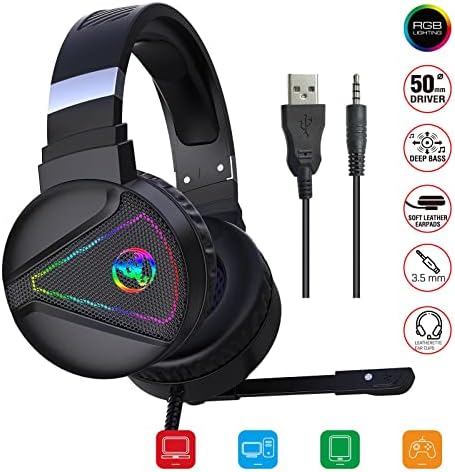 ＫＬＫＣＭＳ F16 3,5 mm-es Gaming Headset Mikrofon, 7.1-Es Térhatású Hang & RGB Fülhallgató,Gaming Fejhallgató PC Headset zajszűrős