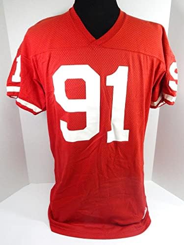 1980-as évek 1990-es évek Elején a San Francisco 49ers 91 Játék Használt Piros Mez 46 761 - Aláíratlan NFL Játék Használt Mezek