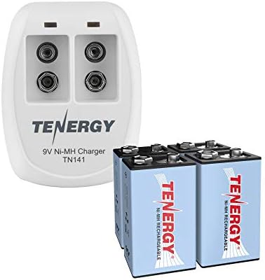 Tenergy 9V Akkumulátor Újratölthető 250mAh 4 Csomag NiMH Tér Akkumulátor, 2 Bay 9V Akkumulátor Töltő Smoke Alarm/Érzékelő