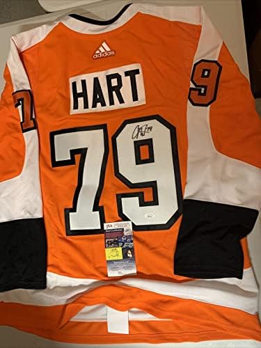 Carter Hart Autográf, Aláírt Szórólapok Eredeti Adidas Narancssárga 54 Jersey SZÖVETSÉG - Dedikált NHL-Mezek