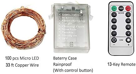 Huakway Vízálló LED String Világítás (2 Csomag), Akkumulátoros 33 láb 100LEDs ,Meleg Fehér,Réz Drót String Világítás Beltéri&Kültéri