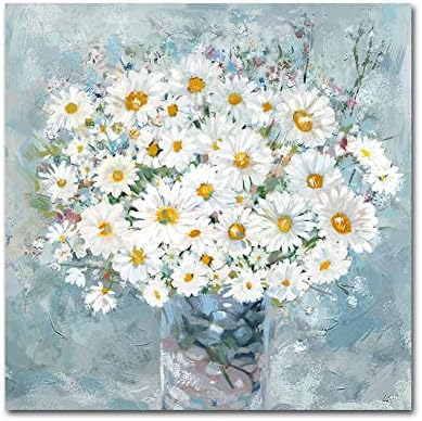 Rtriel Virágok Fürdőszoba Fali Dekor Virágos Vászon Wall Art Fehér Daisy a Váza világoskék Háttér Modern Galéria Nyomtat Képeket