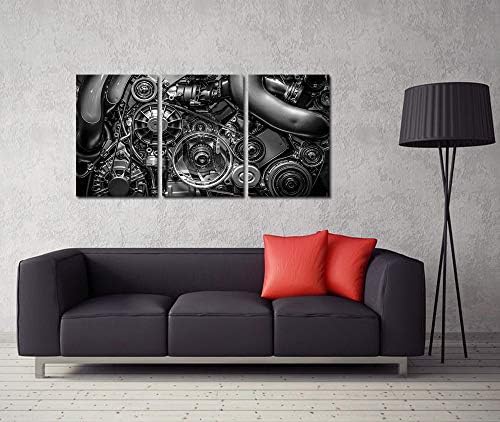 HOMEOART Motor Wall Art Nagyított Fogaskerék Lánc meg a Fekete-Fehér Kép, Vászon Nyomtatás Galéria Csomagolva Barlang Fali Dekor