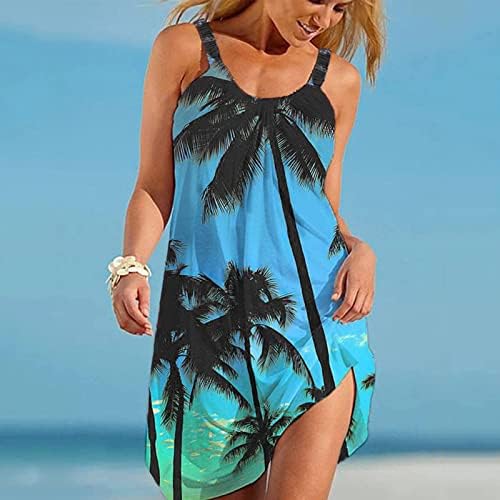 Női Alkalmi Ujjatlan Virágos Mini Ruha Trópusi Nyomtatás Nyári Beach Tunika Tartály Ruhák Rövid nyári ruháknak