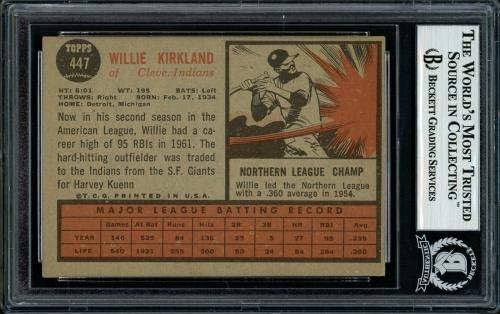 Willie Kirkland Dedikált 1962 Topps Kártya 447 Cleveland indians Beckett BAS 11481523 - Baseball Asztalon Dedikált Kártyák