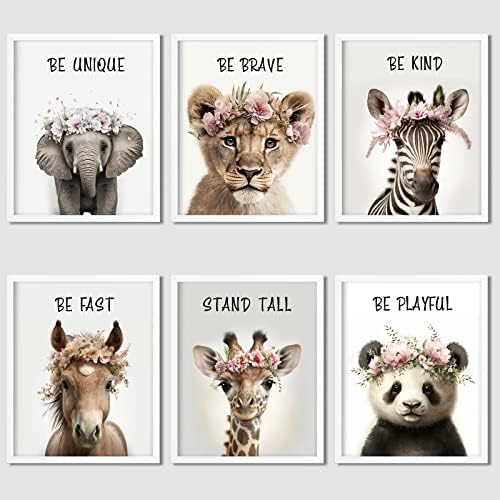 ENQU Baba Szafari Állatok Fali Dekor, Készlet 6 Plakátok, Jungle Safari Állat Plakátok a Inspiráló Idézetek, Tökéletes a Gyerekszoba,