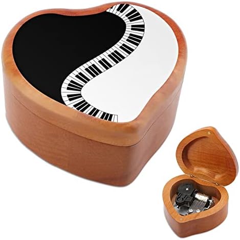 Yin Yang Zongora Billentyűk Óramű Zene Doboz, Régi, Fából Készült Szív Alakú Zenei Doboz Játékok, Ajándékok, Díszek