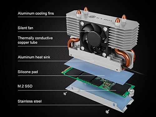 ICY BOX Alumínium Hűtőborda Ventilátor A Legtöbb hőelvezetés Szilikon Thermal Pad Speciálisan M. 2 SSD 2280 DIY Asztali PC SSD Fekete