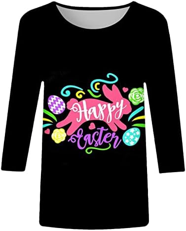 Húsvéti Nyuszi Póló Női Női 3/4-Es Ujjú Felső Blúz Grafikus Nyomtatott Alkalmi Tunika Egyszerű Alkalmi póló a