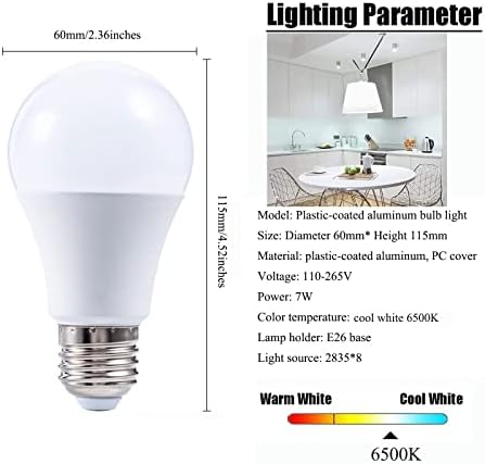 E26 LED Izzó 19 7W (60 Watt Egyenértékű), hideg Fehér 6500K, UL, E26 Közepes Bázis, Nem Szabályozható, Ragyogó Fény, LED Izzók Otthoni,