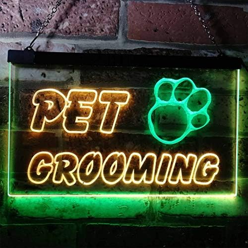 ADVPRO Pet Grooming Shop Kutya, Macska Szakképzési kétszínű LED Neon Sign Zöld & Sárga 24 x 16 st6s64-i0276-gy