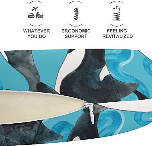 Akvarell Orcas Utazási Nyak Párna Memory Foam U Alakú Repülő Párna a Fej-Támogatás