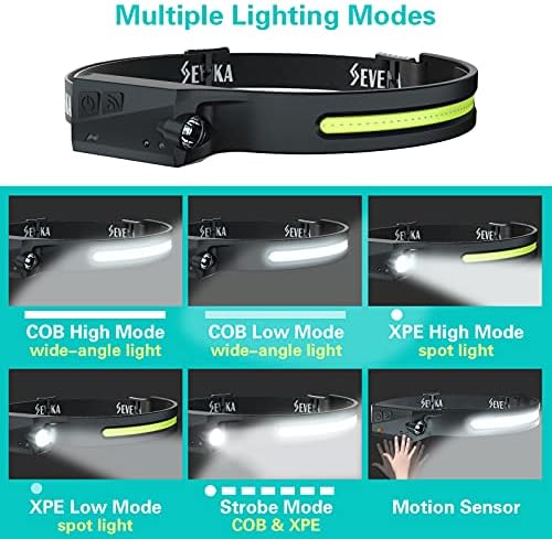 SEVENKA Újratölthető Fényszórók, 2-Pack LED Fényszóró Zseblámpa a Érzékelő Mód, 1000 Lumen 230° - os, Széles Fénysugár & Reflektorfénybe,