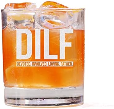 HTDesigns Dilf Gravírozott Üveg Whiskey - Dilf Ajándék - Vicces Ajándék Apa - Vicces Ajándékok Apa - Vicces Whiskys Poharak