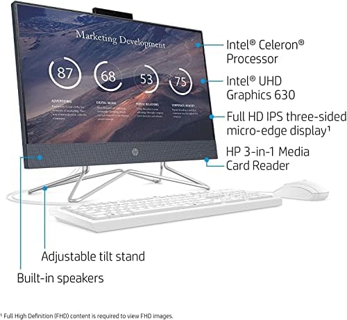 HP 22-DF 21,5 Hüvelykes Full HD wled kijelzővel All-in-One PC Intel Celeron G5900T 4 GB 512 gb-os SSD-t Nyerni 10 (Fehér)