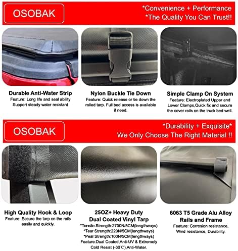 OSOBAK Puha, Roll-Up, 6'2 Kamion Tonneau Cover Kompatibilis 2015-2023 Chevrolet Colorado GMC Canyon Vinil ágytakaró | Fleetside