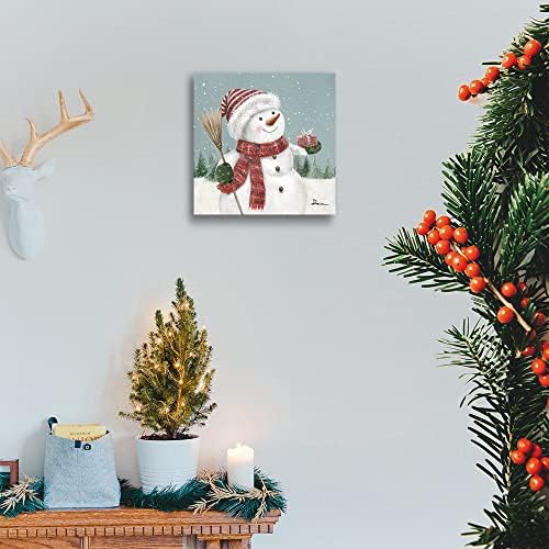 Karácsonyi Hóember Képek, Fali Dekor:Hóember Visel Piros Plüss Kendő Wall Art A Hálószoba, Nappali(13.5x13.5x1 Panel)...