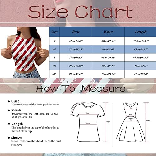 Július 4-Crop Top Női Nyári Alkalmi Szexi Ujjatlan Cami T-Shirt USA Zászló Hazafias Ing Vágott csőfelső