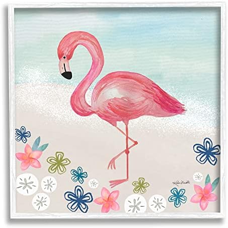 Stupell Iparágak Flamingo Között Homok Dollár Virágok Tengerparti, Design by Katie doucette-t