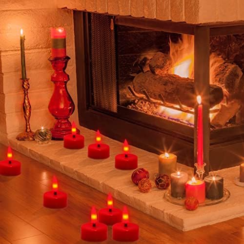 PChero Flameless Pislákoló Teamécsesek, Időzítő, 12-es Piros LED Tea Fények elemes Illatmentes Gyertyák a Halloween, Karácsony,