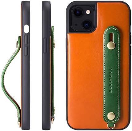 Hanatora] iPhone 14 Plusz olasz Valódi Bőr Markolat Esetben Öv Stílus nyakpánt Csatolt Narancs/Zöld TGH-14Plus-OrangeGN-USA