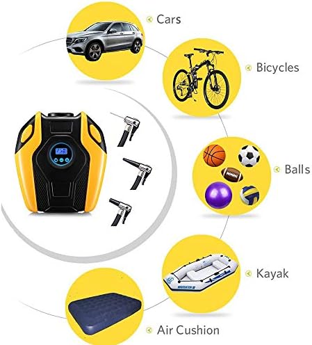 WYANG Autó Pumpa, Hordozható autó gumiabroncs Szivattyú Digitális Kijelzővel, LED Világítás, Állítható levegő Nyomás, 3m hálózati Kábel, autós/Kosárlabda/Kerékpár