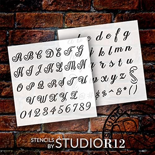 Kortárs Script Teljes Ábécét Stencil által StudioR12 | Újrafelhasználható Betűkkel Stencil Naplózó | Craft & Festék | Select Size (18