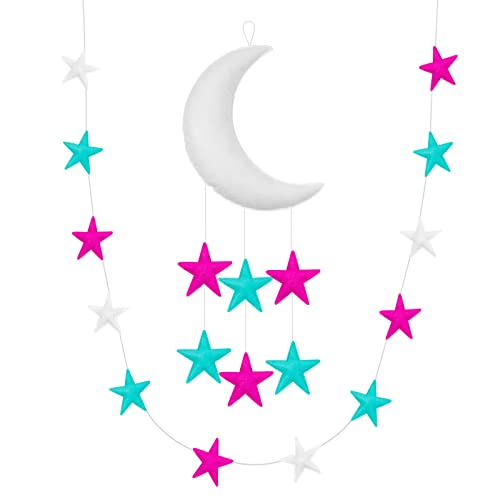 Csillagok, s a Hold Gyerekszoba Dekoráció - Türkiz, Rózsaszín Hold, a Csillagok, Gyerekszoba Dekoráció, 2 darabos Készlet, Beleértve