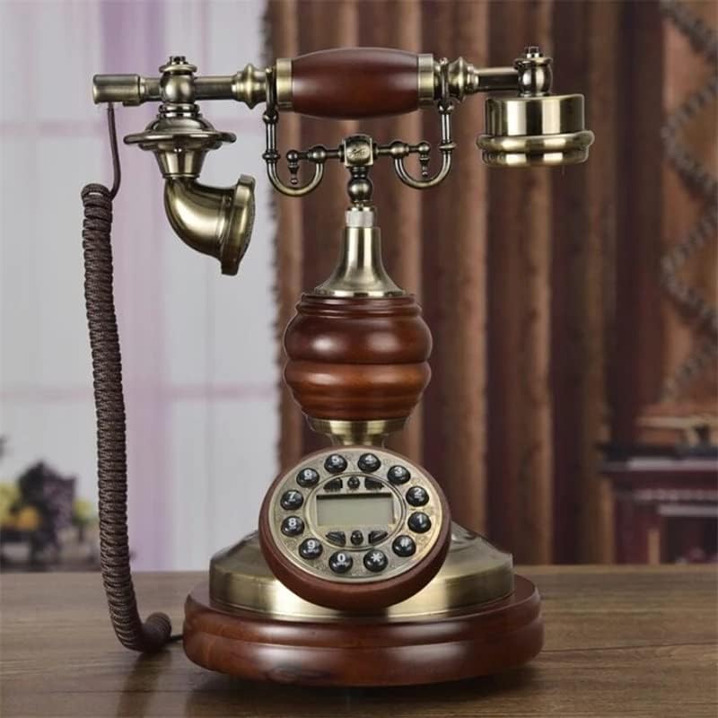 GRETD Antik Vezetékes Telefon Retro Haza a gyorstárcsázás Tömör Fa Vezetékes Telefon Kék Háttérvilágítás+Kihangosító+Hívófél-AZONOSÍTÓ