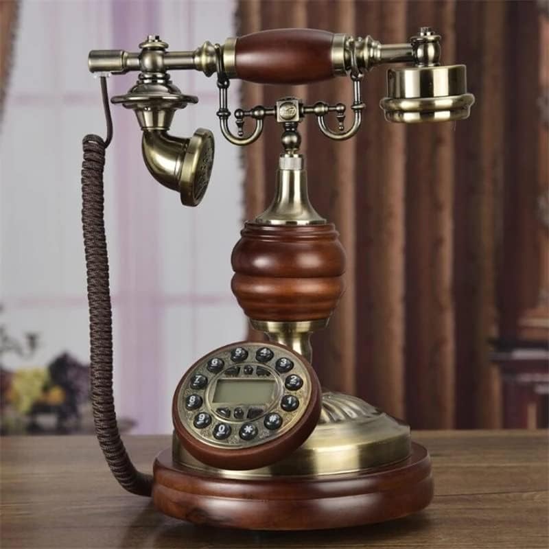 GRETD Antik Vezetékes Telefon Retro Haza a gyorstárcsázás Tömör Fa Vezetékes Telefon Kék Háttérvilágítás+Kihangosító+Hívófél-AZONOSÍTÓ