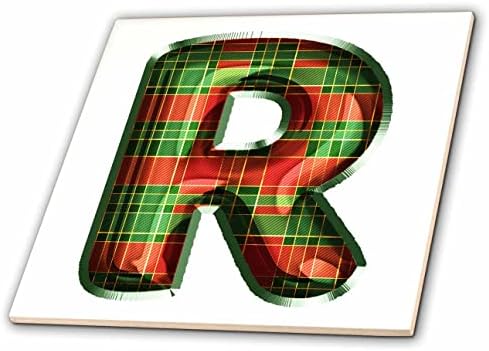 3dRose Aranyos Piros-Zöld Kockás Karácsony Monogram Kezdeti R - Csempe (ct-371621-2)