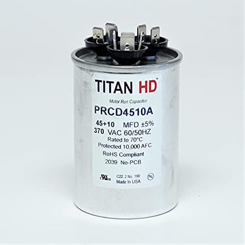Titán HD Kört Futni Kondenzátor 45 + 10 MFD 370 VAC Packard PRCD4510A Made in USA