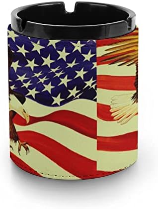 Amerikai Zászlót Kopasz Sas Prémium Bőr Hamutartó Kerek Cigaretta Asztali Füstölgő Hamu Tálca Autó Vagy Kültéri Használatra