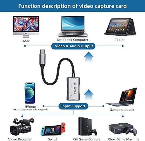 AGVEE 1 Csomag Audio Video Capture Kártya, Adapter, Nagy Felbontású HDMI USB-A 3.0 4K 1080P 60HZ (2021 Frissítés Kiadása)